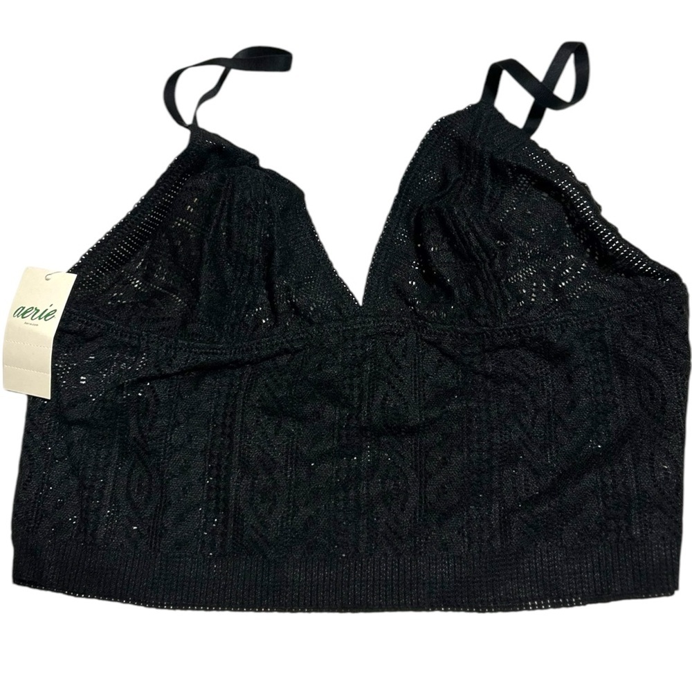NWT Aerie American Eagle Women’s Black Unlined‎ Longline Lace Bralette Size XS